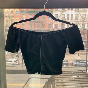 Off the Shoulder Zip Up Crop Top